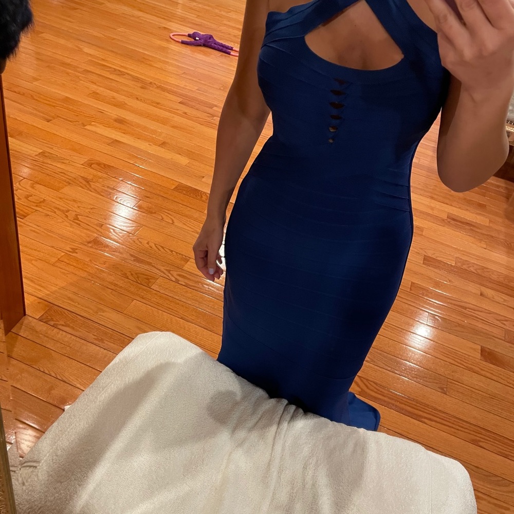 Herve Leger - Cobalt Blue Keyhole Bandage Dress - Picture 1 of 4